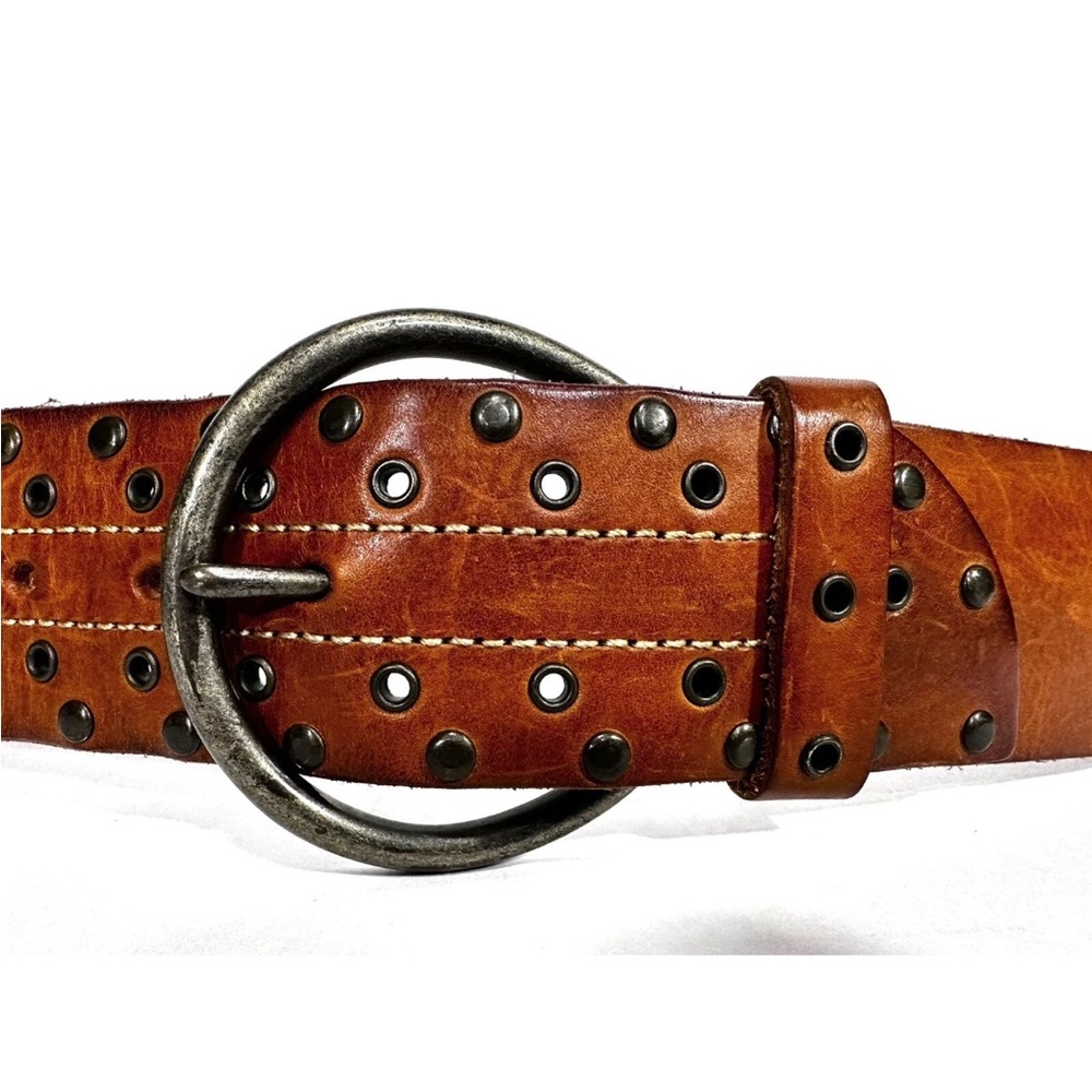 VTG LINEA PELLE 2” BELT LEATHER STUDDED WESTERN PUNK BIKER BROWN WAIST: 29”-33”